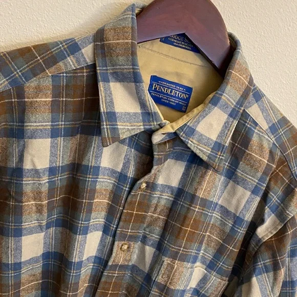 Pendleton Men Umatilla Virgin Wool Blue/Brown Stewart Muted Tartan Lodge Shirt L - Picture 1 of 11
